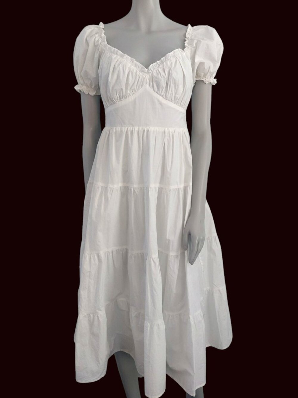 ASTR THE LABEL White Romantic Cotton Summer Dress S Sweetheart Neck Flowy Skirt